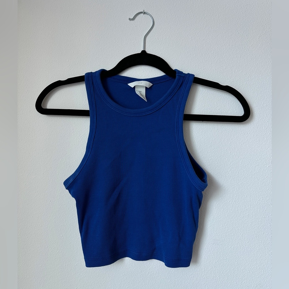 H&M Cropped Ribbed Blue Tank Top